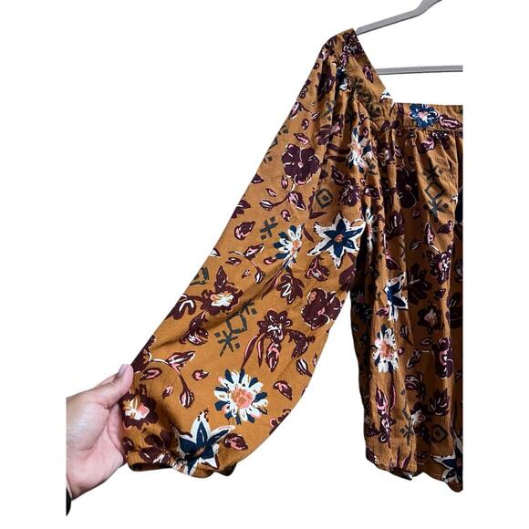 Sonoma Brown Print Square Neck Lyocell Rayon Blend Peasant Boho Blouse Size 1X - Picture 5 of 10